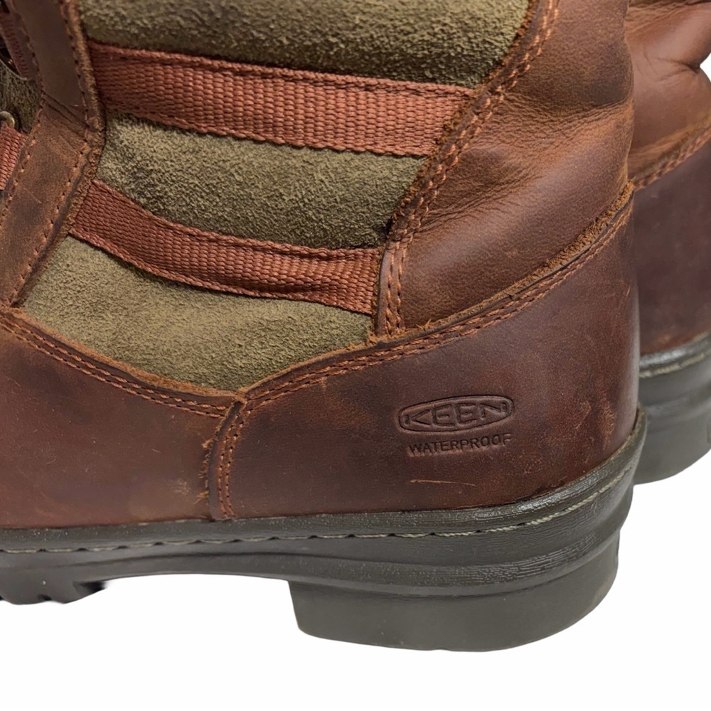 Keen Leather & Suede Two-Toned Brown & Green Lace-Up Snow & Rain Boots, Size 8 - Picture 13 of 16